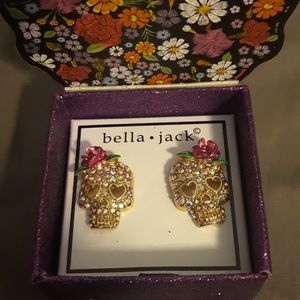 Bella and Jack Sugar Skull Halloween rhinestone Earrings gold